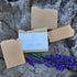 4 Lavendelseifen mit Lavendel in Naturschale aus Beton in Rabarberform