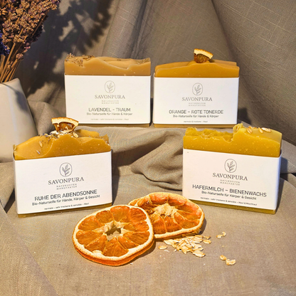 Naturseifen-Set „CREMIGE &amp; REICHHALTIGE AUSZEIT“ | 4 × 130 g