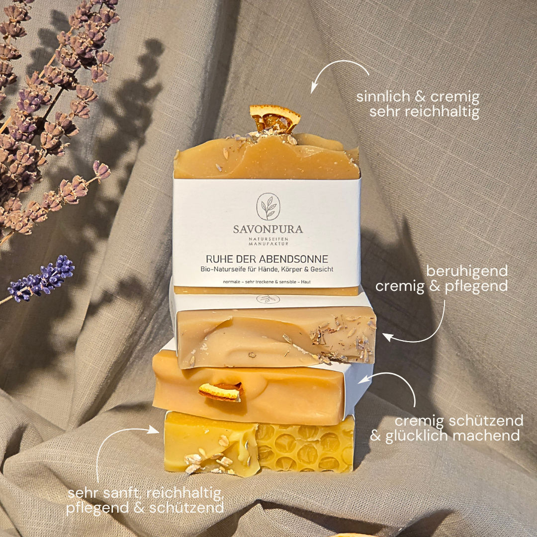 Naturseifen-Set „CREMIGE &amp; REICHHALTIGE AUSZEIT“ | 4 × 130 g