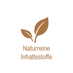 Logo mit zwei Blättern und der Aufschrift "Naturreine Inhaltsstoffe".